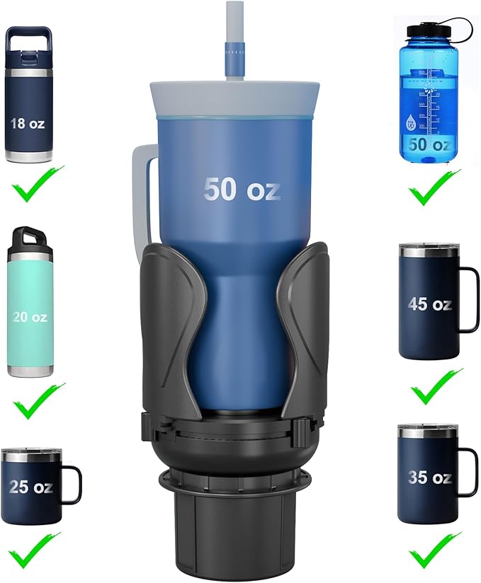 Car Cup Holder Expander, Cup Holder Extender Adapter with Expandable Arm and Adjustable Base, Compatible with Yeti Ramblers, Hydro Flasks, Stanley, Owala Most Coffee Mugs Bottles & Cups (CUP-T-1pack) by Zeyitian
