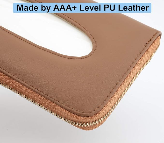 Car Tissue Holder, Sun Visor Tissue Holder, Car Visor Napkin Holder, PU Leather Backseat Tissue Case Holder for Auto Vehicle with Zipper (Brown) - Image 3