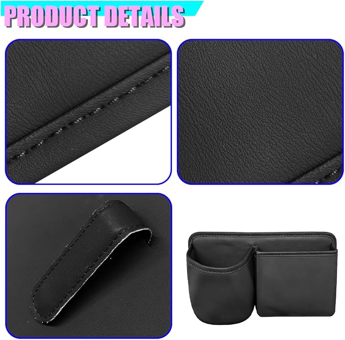 Car Side Door Organizer, Leather Auto Back Seat Storage Pouch with Cup Holder, Car Console Side Trash Can, Universal Vehicle Interior Organizer Pocket for Phone, Coin, Sunglasses (Black) - Image 5