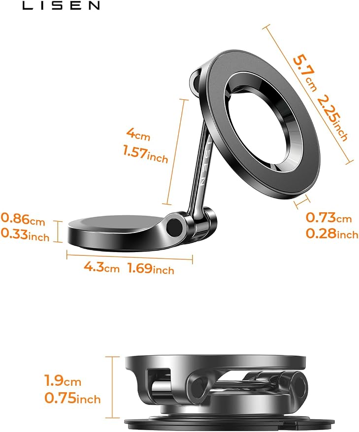 LISEN for MagSafe Car Mount 2 Pack, Classic Magnetic Phone Holder for Car, Car Phone Holder Mount, Dash Car Accessories Gifts for Women Men, for iPhone 17 Pro Max Air 16 15 14 13 12 | Super Compact Foldable Phone Holder for Car, Classic 3M Adhesive No ... - Image 9