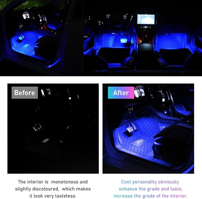 Ohleats Car LED Strip Light, 24 LED RGB Auto Interior Atmosphere Lights, Cigarette Lighter Under Dash Ambient Night Light, Interior Decorative Lamp Lighting Kit Car Accessories (Blue) - Image 5