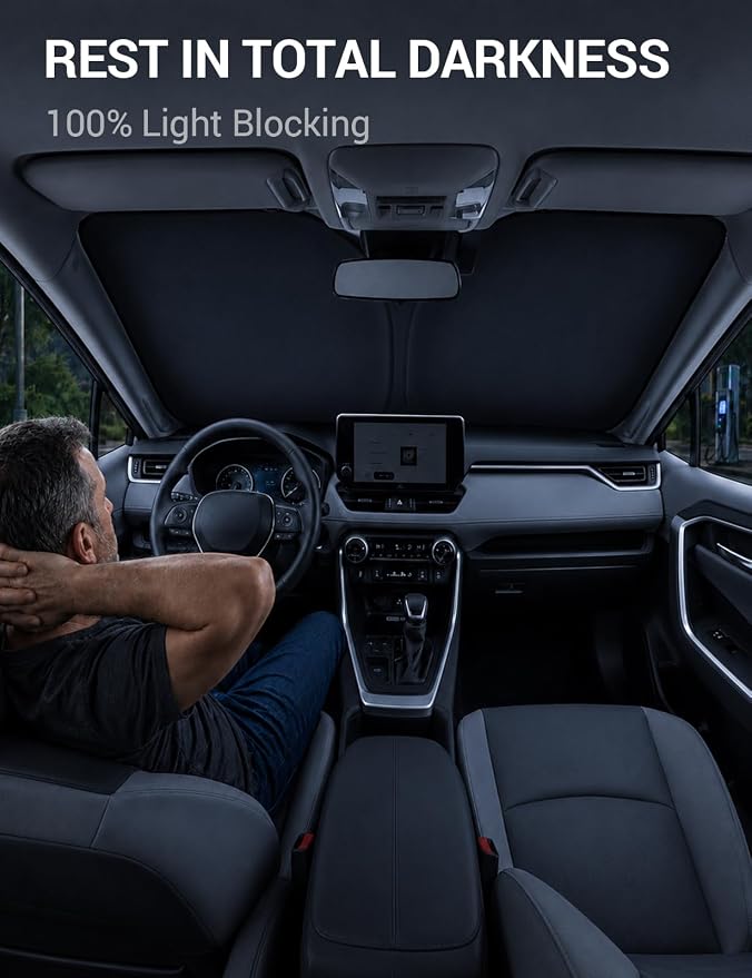Proadsy Custom Fit 2019-2026 Toyota RAV4 Windshield Sun Shade, Blocks Heat | 240T Heat Shield, Drops Temp 54°F, Blocks 99% UV, Prevents Dashboard Cracking, Summer Parking & Beach Trips, Easy Twist-Fold - Image 7