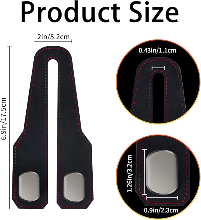 2 Pack Car Seat Headrest Hooks for Purses and Bags, Car Purse Holder With Double Metal Hooks, Headrest Back Seat Handbags Hook, Universal Car Purse Hanger, Cute Car Hanging Accessories, Black - Image 3