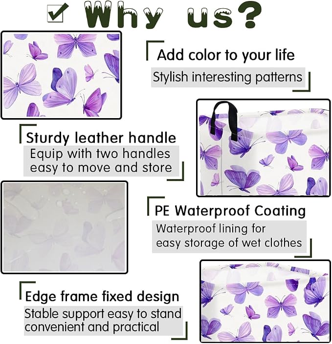Rectangular Purple butterfly basket,Girls Storage Bin Organizer,Baby Storage Basket,Kids Storage Baskets for kids Bedroom,Gift bin,Butterflies house Decor,Gift baskets(Purple butterfly) - Image 6