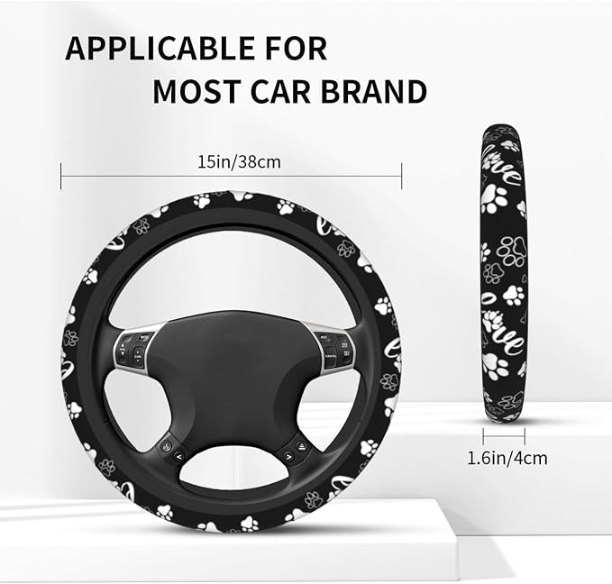 Paw Print Steering Wheel Cover Universal 15 Inch +2 Pieces Car Coasters | Anti-Slip Breathable Car for Men/Women Dog Paw Print Steering Wheel Cover Dogs Prints - Image 3