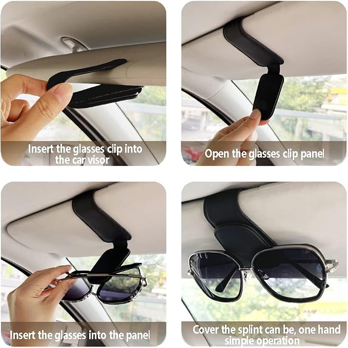 2Pcs Sunglass Holder for Car, Magnetic Leather Eyeglass Hanger Clip for Car Sun Visor, Sunglasses Holder and Ticket Card Clip for Car Visor Accessories - Image 5
