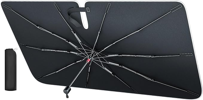 REEVAA Car Windshield Sun Shade Umbrella [Upgrade Sun Protection & Keep Cool] Protect Interior, 360° Flex Handle Sun Shield Sunshade, Medium for Most Car by REEVAA