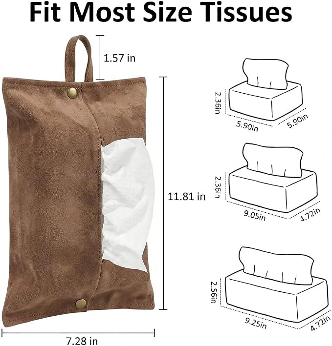 kakaforsa Cloth Tissue Cover, Suede Fabric, Toilet Paper Holder, Hang Paper Towel Holder for Car Home Office Desk Travel, Cotton Face Tissues Holder, Mocha Brown - Image 7