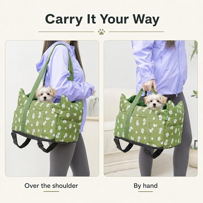 Center Console Dog Car Seat Safe Travel for Small Dogs Under 15 lbs | Detachable Washable Pet Carrier with Storage Pockets & Safety Leash, Light Green - Image 3