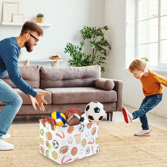 Rectangular Ball basket,Kids Storage Bins, Foldable and waterproof canvas kids basket organizer, Boys toy box,boys Room Decor,shelf basket(Ball game) - Image 2