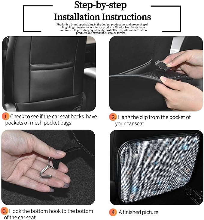 Bling Rhinestone Kick Mats Back Seat Protectors - Premium Car Seat Back Protector with Crystal Diamonds, Fits Most Cars - Stylish Car Interior Decor Accessories for Women & Girls White 2Pcs - Image 6