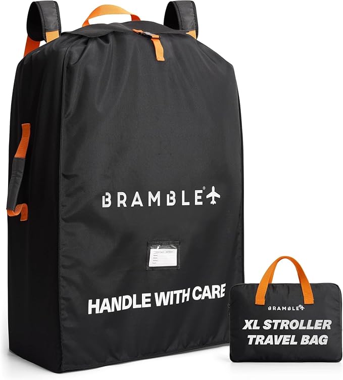 Bramble - XL Double Stroller Bag for Airplane Gate Check - Water Resistant Ballistic Nylon Travel Bag with Padded Neoprene Straps, Carry Pouch & ID Window - 39 x 26 x 16 Inches (Black) by Bramble