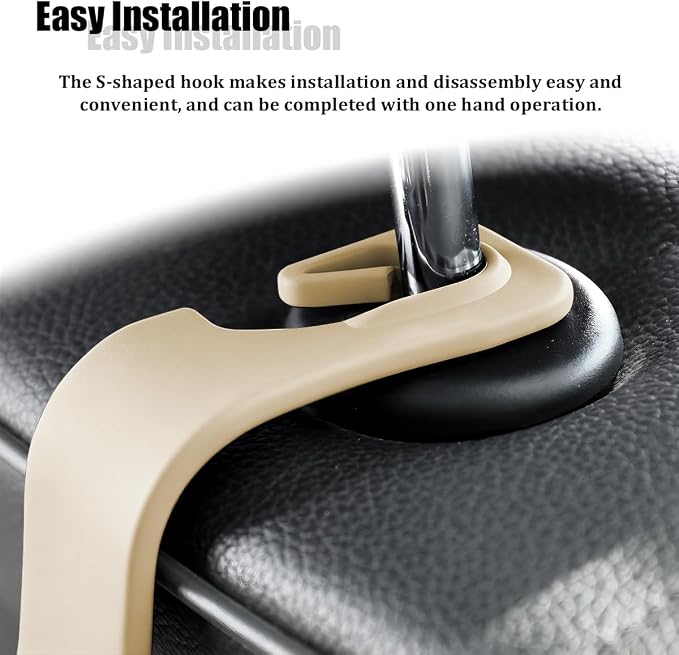 Car Seat Headrest Hook, 4PCS Vehicle Seat Back Hanger Storage Organizer for Handbag Purse Coat, Auto Interior Headrest Hook, Universal for SUV Automobile Truck (Beige) - Image 4