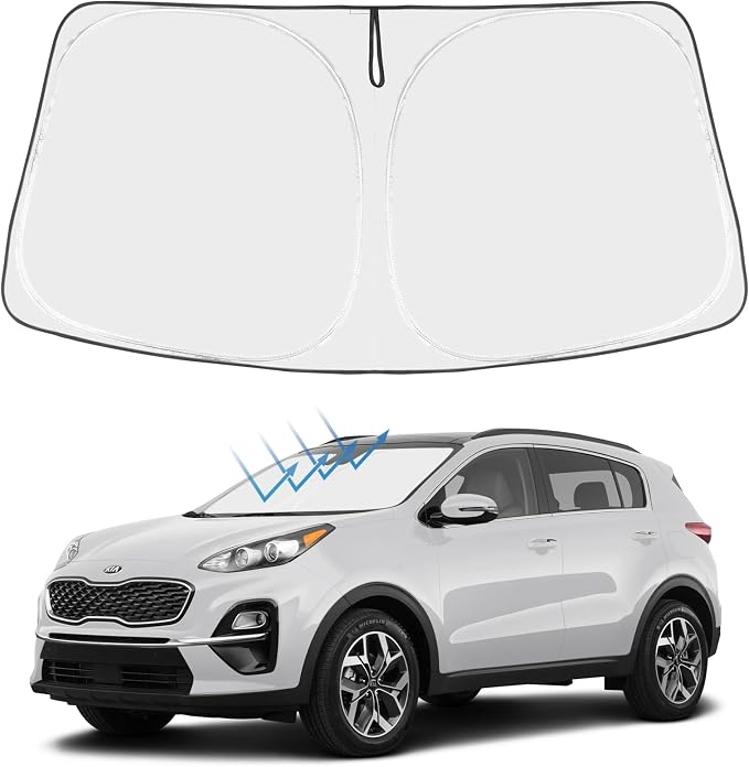 Proadsy Custom Fit 2017-2022 Kia Sportage Windshield Sun Shade, Blocks Heat | 240T Heat Shield, Drops Temp 54°F, Blocks 99% UV, Prevents Dashboard Cracking, Summer Parking & Beach Trips, Easy Twist-Fold by Proadsy