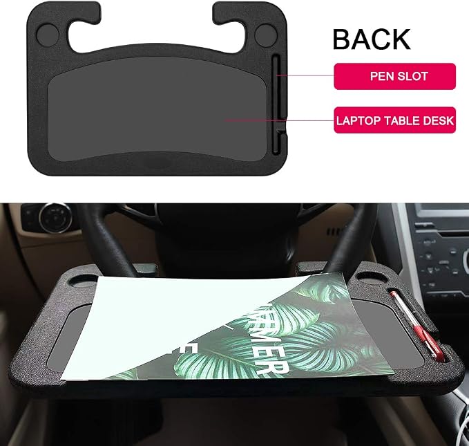 XINDELL Steering Wheel Tray - Food Tray for Eating & Laptop Holder Vehicle Travel Accessories, Front Seat Desk Car Organizer, Compatible with Honda, Jeep, Nissan, Ford, Truck & Van Interiors - Image 5