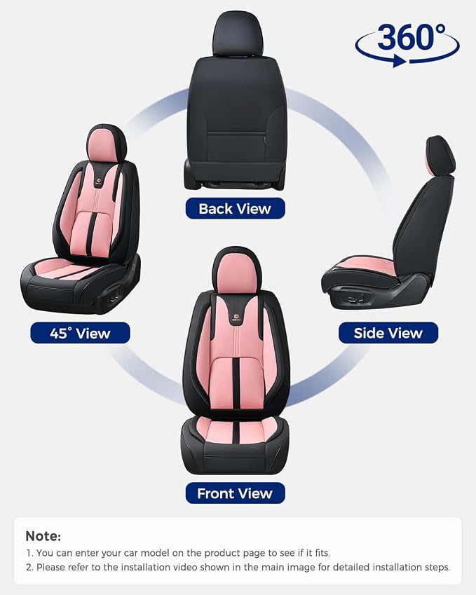 Huidasource Car Seat Covers Front Seats Luxury Nappa Leather, Front Seat Covers with Airbag, Front Storage Pocket, Lumbar Support, Cooling＆Heating, Universal Fit for Most Cars SUV Trucks, Black&Pink - Image 9