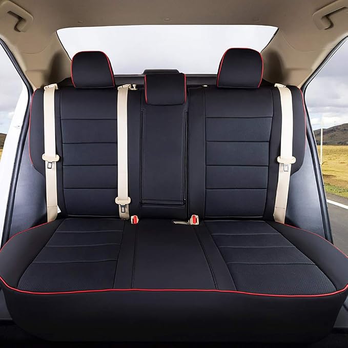 EKR Rav4 Seat Covers Custom Fit for Toyota Rav4 XLE,Platinum,Limited 2013-2018 & SE 2016-2018, Leather Car Seat Cover Full Set for SUV,Faux Leather(Black with Red Trim) - Image 3