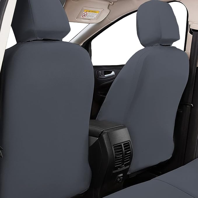Flying Banner car seat Covers Protects Water Proof Faux Leather Carbon Fiber Front and Rear Bench Split 40/60 50/50 60/40(Gray Gray, Full Set - 8PCS) - Image 3