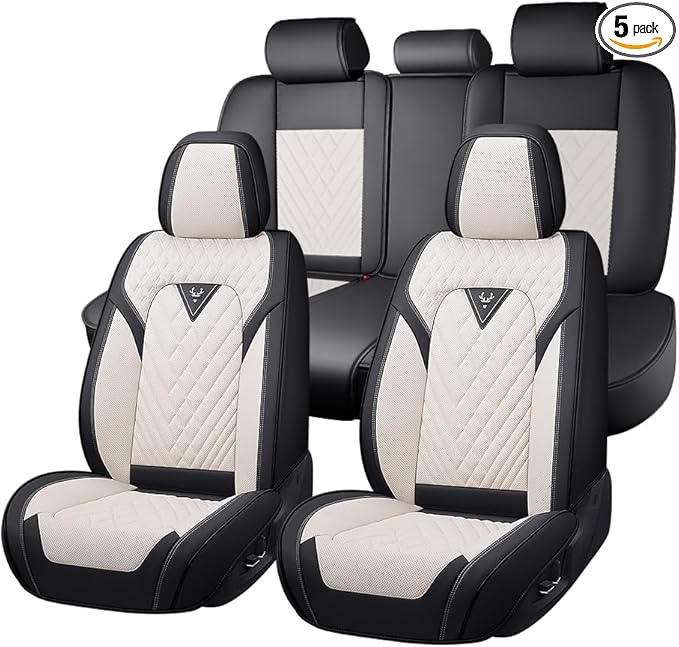 Fit for Toyota Avalon Seat Covers 2001-2026,Premium Leather, 360° Full Protection, Thick Padding & Memory Foam, Waterproof & Stain-Resistant Car Seat Cover Full Set (5 Seat,Cream White) by Unknown