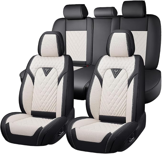 Fit for Toyota Sequoia Seat Covers 2001-2026, Nappa Leather, 360° Full Protection, Thick Padding & Memory Foam, Waterproof & Stain-Resistant Car Seat Cover (Full Set,Cream White) by Unknown