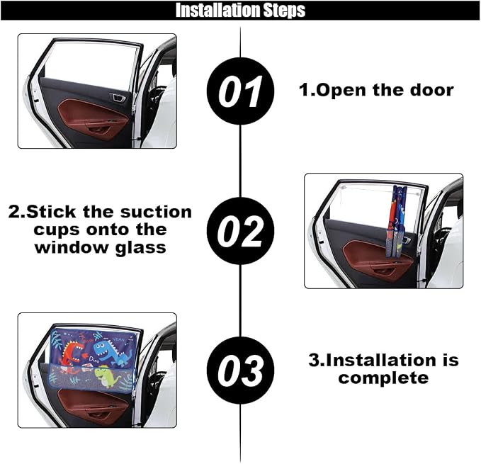 GLSOWEE Car Window Shade for Baby, Blackout Car Window Curtain, Dinosaurs | Storage Pockets & 7 Suction Cups, Cartoon Pattern Car Side Window Sun Shade Cover for Sun/Heat/UV Rays Protection, Blue - Image 6