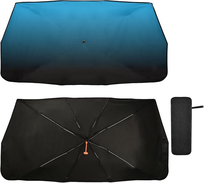 Blue Black Car Sun Shade Windshield Car Umbrella Foldable Uv Ray Reflector Front Window Sun Shade Visor Shield Cover by Wudan