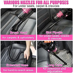 Car Vacuum Cordless Rechargeable, 8000PA High Power Handheld Vacuum Cleaner with 17PCS Car Cleaning Kit, Pink Auto Accessories for Women Gift - Image 5