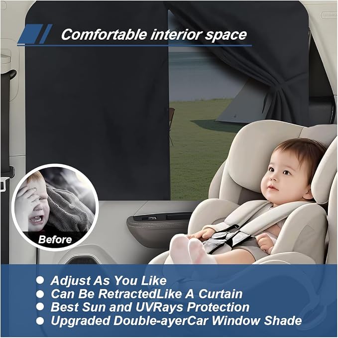 ZIMISI Car Window Shades, Magnetic Double Layer Window Screen for Baby Protection, UV Protection Privacy Blackout/Half Shade Car Window Covers, Auto Sun Shade Curtains Accessories (Black) - Image 5