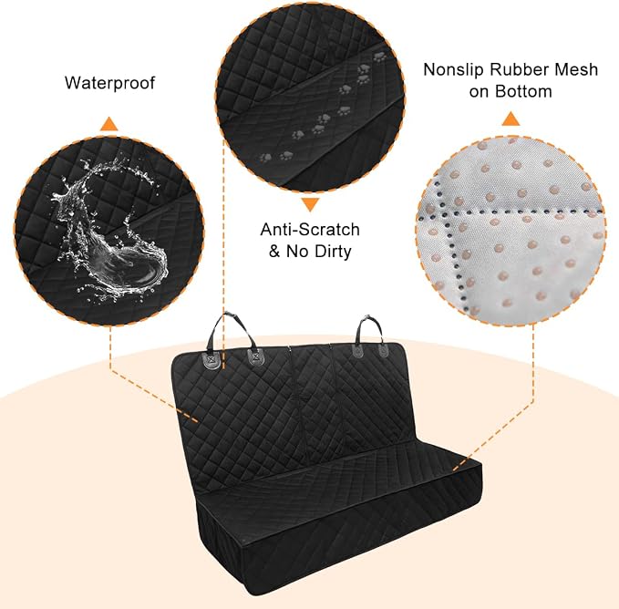 Oxford Dog Back Seat Cover with Side Flaps, Black Border | water-resistant surface, non-slip backing, headrest straps, belt openings, fits most rear seats, interior accessories - Image 3