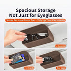Magnetic Car Sunglasses Holder - Beige Nappa Visor Glasses Case | One-Handed Eyeglass Clip for Large Frames heat-resistant storage for aviators & cards,damage-free,vanity mirror friendly - Image 3