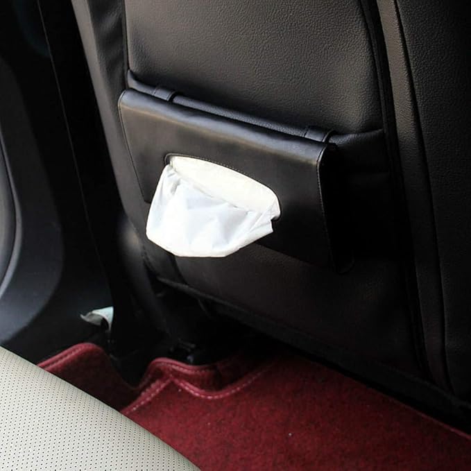 Car Tissue Holder for Sun Visor, PU Leather Napkin Case Box Black | Car accessories keep interior tidy, travel-friendly, installs on car visors fast, quick reload, fits sedans trucks SUVs - Image 4