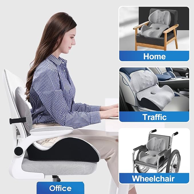 X Large Memory Foam Seat Cushion Lumbar Support Pillow for Sciatica & Tailbone Pressure Relief Coccyx Pad for Office Chair, Car,Wheelchair,Home,Office - Image 7