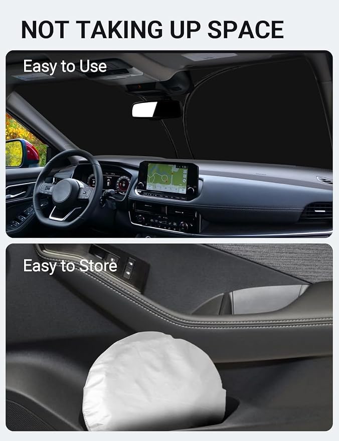 Proadsy Custom Fit 2021-2025 Nissan Rogue Windshield Sun Shade, Blocks Heat | 240T Heat Shield, Drops Temp 54°F, Blocks 99% UV, Prevents Dashboard Cracking, Summer Parking & Beach Trips, Easy Twist-Fold - Image 9