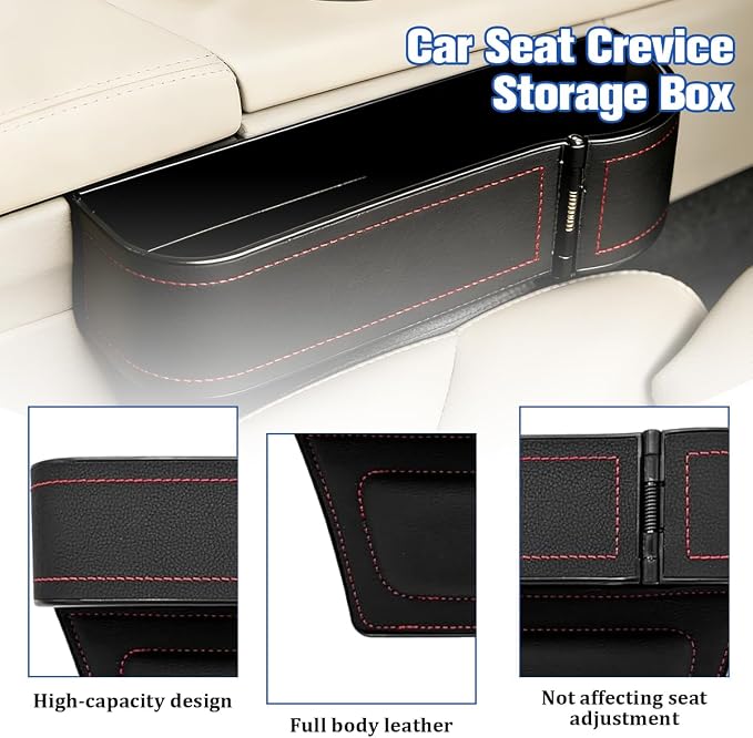 Car Seat Gap Filler Organizer with Cup Holder Expander, Leather Console Seam Filler Storage Box, Auto Front Seat Gap Organizer for Phones Keys Glasses, Universal Fit (Black/Red Passenger) - Image 3
