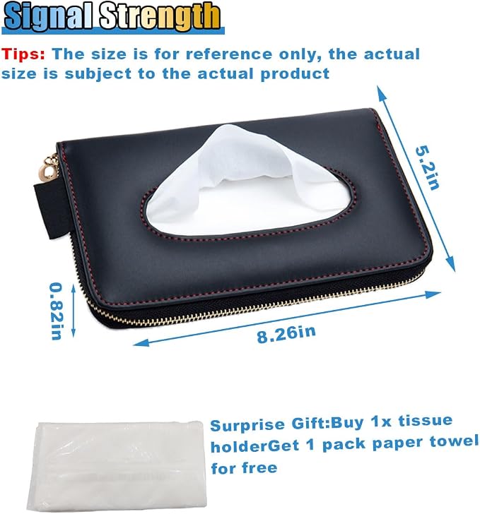 Car Tissue Holder, Sun Visor Box, Backseat Paper Carton, Leather Napkin Case, Universal Hanging Towel Clip for SUV, RV, Truck (Black) - Image 2