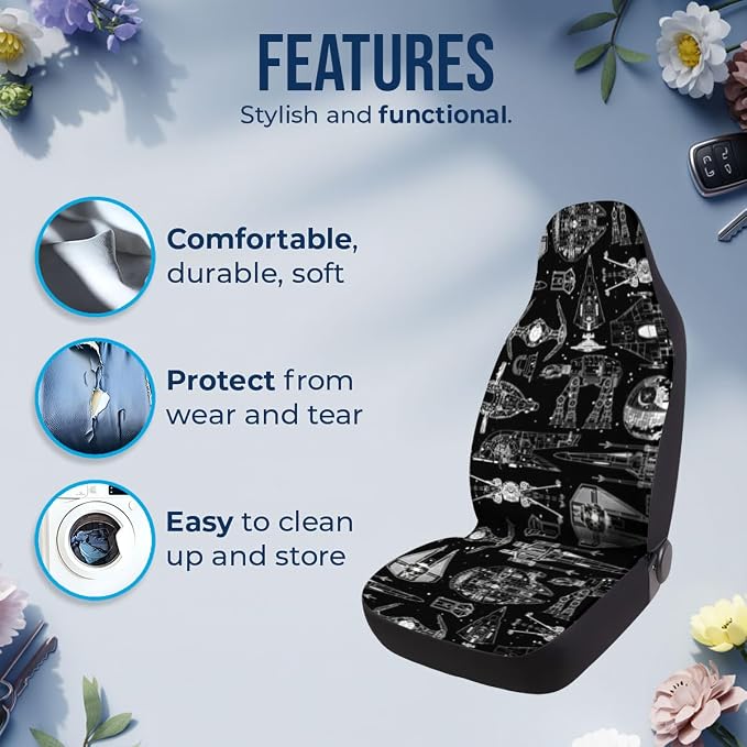 GENANY Dark Horror Pattern Car Seat Covers, 2-Piece Front Seat Set | 2-piece polyester front seat cover set, each 35 x 21 x 21 inches, with adjustable straps and hooks - Image 5
