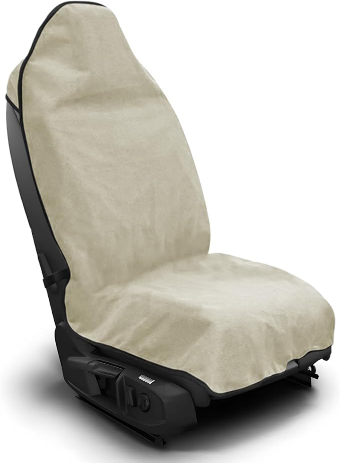 Car Towel Seat Cover, Waterproof Non-Slip Bucket Seat Protector for Running Swimming Hiking, Universal Machine Washable Front Seats Towel Protective Cover for Car SUV Truck (Beige) by Unknown