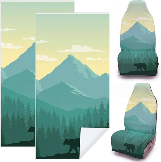 2 Pack Car Seat Towel Covers, 63 x 32 Universal Non Slip Microfiber Sweat Protector for Gym Running Swimming Yoga, Washable Bucket Seat Covers for Cars Trucks SUVs(Mountain Bear) by Unknown