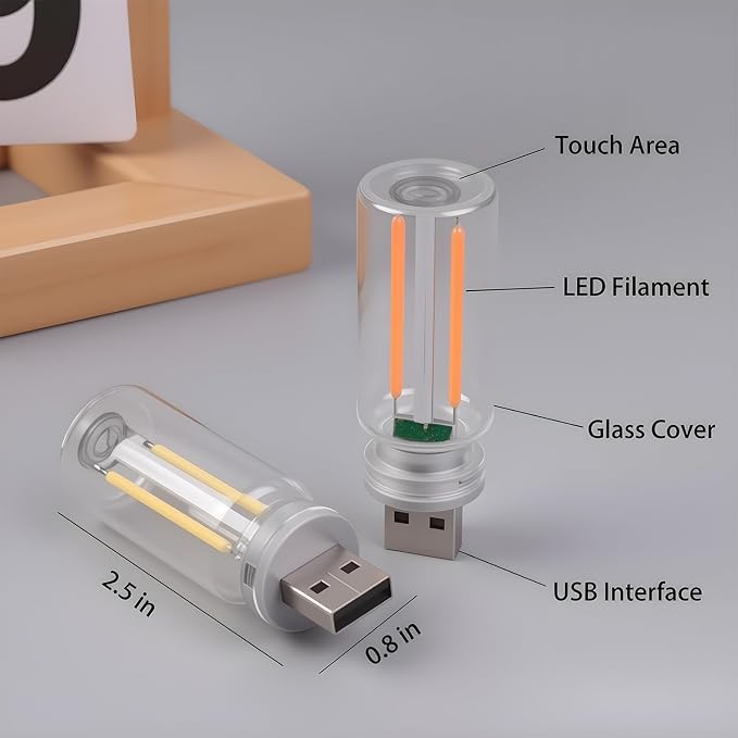 2Pcs Car USB Lights, Plug-in Retro Car Ambient Lighting Kit Dimmable Green | Touch Adjustment Light, Portable Mini Glass Bottle LED Bulb Nightlights for Car Bedroom Hallway Camping Holiday Decoration - Image 5
