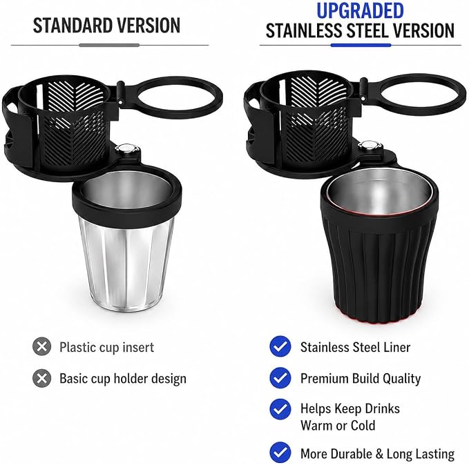 Car Cup Holder Expander with Phone Holder, 360° Adjustable Cup Holder Extender, Upgraded Stainless Steel Liner, Fits 40 oz Tumblers, Water Bottles, Coffee Cups and Large Drink Containers - Image 6