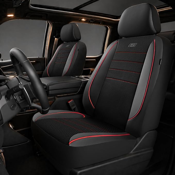 Skechers Air-Cooled Memory Foam Seat Covers,Thick Car Seat Covers,Leather Piping Car Seat Covers Front Seats,Airbag Compatible,Automotive Comfort Universal Fit Most Cars,Vans,Trucks,SUV,Red by Unknown