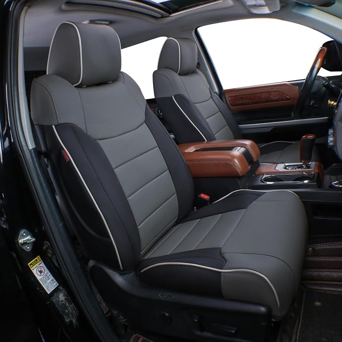 EKR Custom Fit Tacoma Rear Car Seat Covers for Toyota Tacoma 2016 2017 2018 2019 2020 2021 2022 2023 Access Cab - Second Row Only,Faux Leather(Black/Gray) by EKR