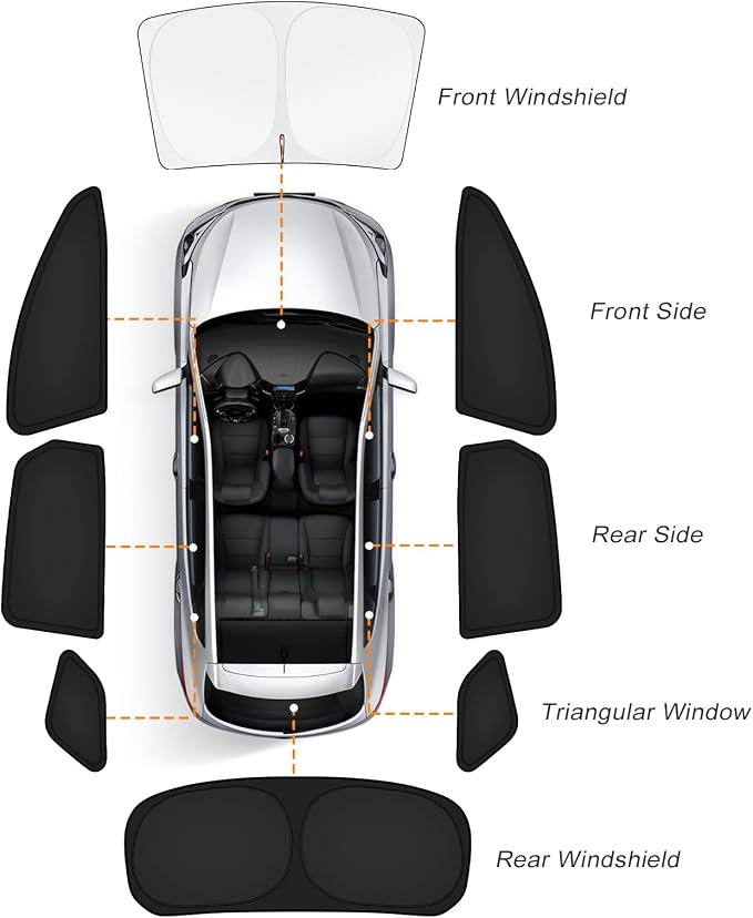 KUST Car Window Shades for Honda Pilot 2023-2025 2026 Windshield Sun Shade Side Window Cover UV Block Privacy Protection Accessories for Camping Blackout Rear Back Full Set 8PCS - Image 8