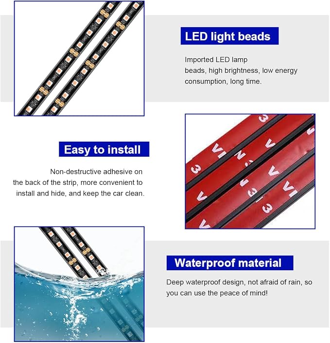 povtii Car LED Strip Light, 24 LED RGB Auto Under Dash Interior Atmosphere Lights, USB Vehicle Decorative Lamp Ambient Night Light Strip, Lighting Kit Car Accessories (Red) - Image 3