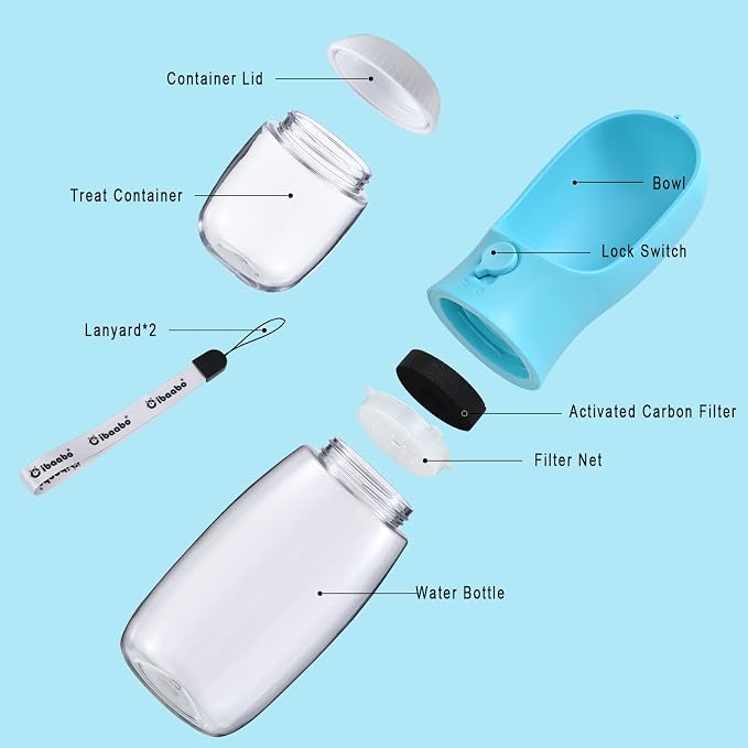 Cibaabo Dog Water Bottle Portable with Food Container & Filter for Travel | Feeding & Hydration | Travel Water Bowl | Portable Pet Dispenser | Dog Gifts | Puppy Essentials | for Hiking Camping Beach - Image 3