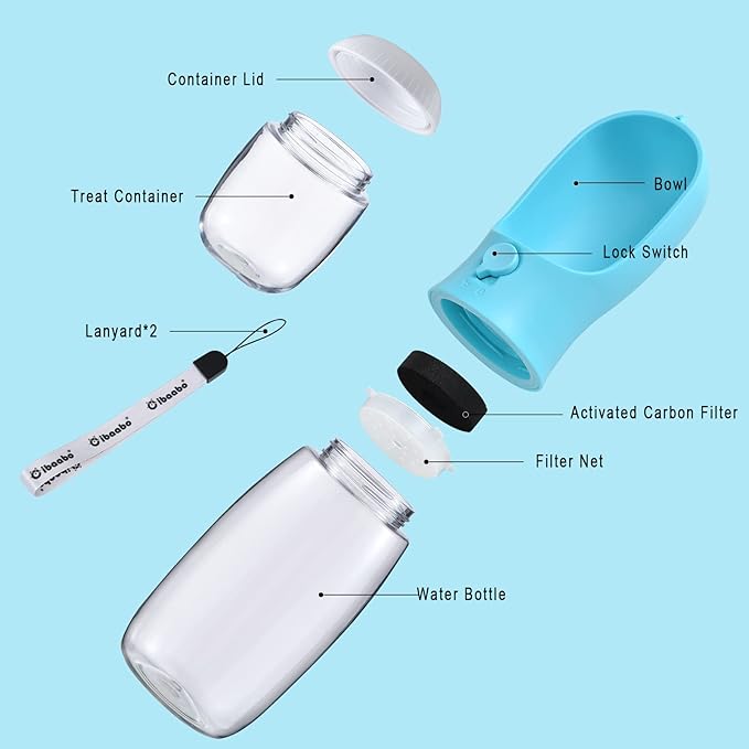 Cibaabo Dog Water Bottle Portable with Food Container & Filter for Travel | Feeding & Hydration | Travel Water Bowl | Portable Pet Dispenser | Dog Gifts | Puppy Essentials | for Hiking Camping Beach - Image 3