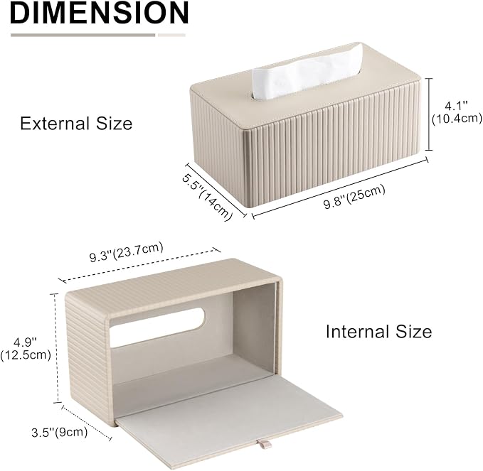 KINGFOM PU Leather Tissue Box Cover Rectangular Tissue Box Holder with Magnetic Bottom, Napkin & Facial Tissue Holder Dispenser for Home, Office for Standard 120-count/160-count (2-Ply) Beige Stripe - Image 2