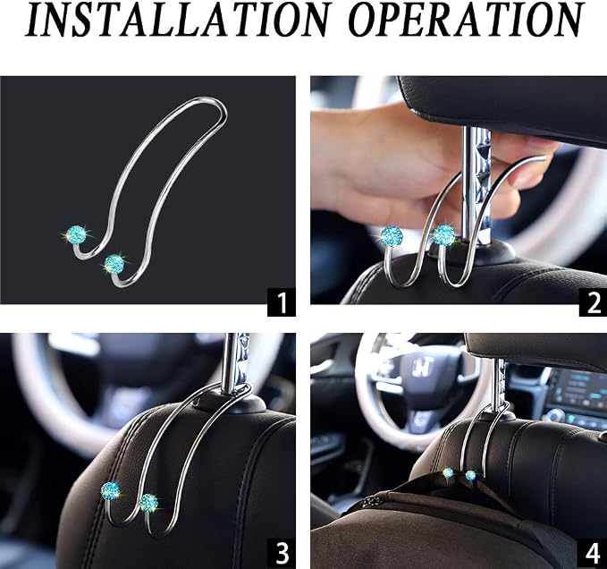 SAVORI Auto Hooks Bling Car Hangers Organizer Seat Headrest Hooks Strong and Durable Backseat Hanger Storage Universal for SUV Truck Vehicle 2 Pack (Sky Blue) - Image 5