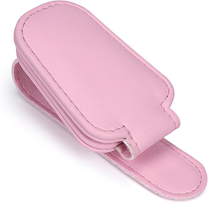 KIWEN Sunglasses Holders for Car Visor, Magnetic Leather Glasses Eyeglass Clip for Car, Ticket Card Clip Sunglasses Mount, Car Visor Accessories Gadgets (1, Pink) - Image 3