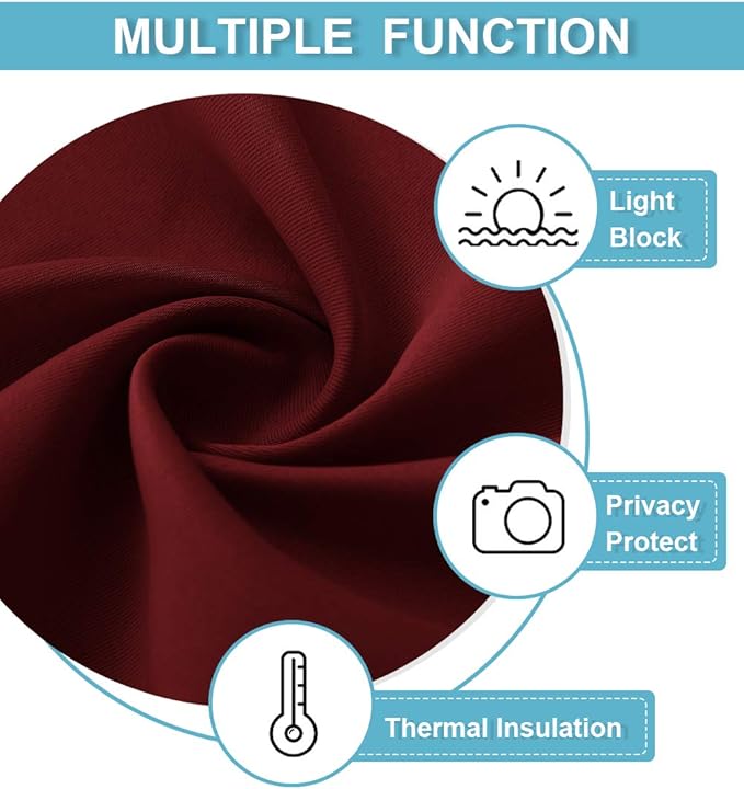 RYB HOME Blackout Burgundy Curtains for French Door Kitchen Front Back Door | Self Adhesive No Drill, Privacy Thermal Insulated, For Patio Glass Door Window, Renter Friendly, W26 x L69, 1 Panel - Image 7
